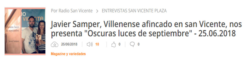Podcast de Javier Samper en radio San Vicente. Editorial Adarve