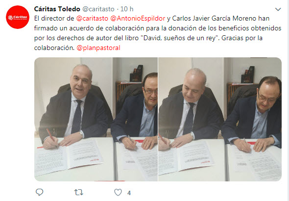 Carlos García Moreno firma acuerdo con Caritas de Toledo. Editorial Adarve, Editorial Adarve de España, Editoriales españolas, Editoriales españolas actuales, Editoriales de España, Editoriales actuales de España