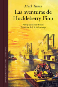Portada del libro Las aventuras de Huckleberry Fiin de Mark Twain. Editorial Adarve, Editoriales actuales de España