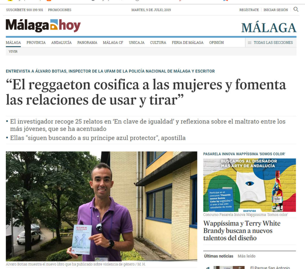Entrevista a Álvaro Botias En clave de igualdad en Málaga Hoy. Editorial Adarve, Editoriales de España