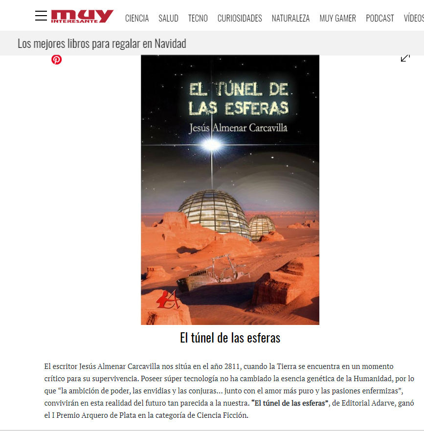 El túnel de las esferas en revista muy interesante. Editorial Adarve, Editoriales que promocionan a sus autores