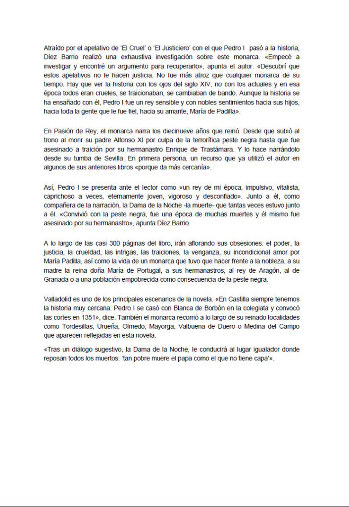 Artículo Diario Valladolid Pasión de rey Germán Díez. Editorial Adarve