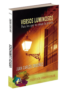 Portada del libro Versos luminosos de Juan Carlos Ordóñez. Editorial Adarve, Editoriales de España